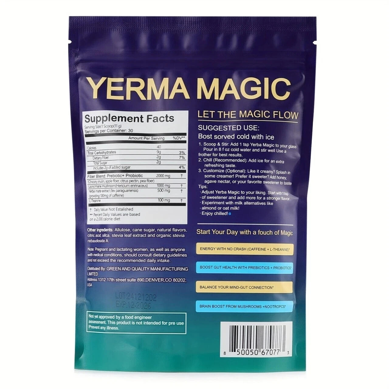 3X Yerba Magic Yerba Mate Instant Tea Powder - Peach Mango Flavors - 30 Servings