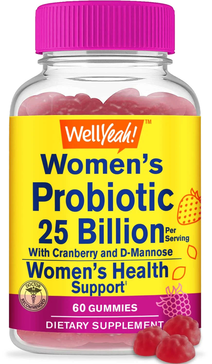 25 Billion Probiotics for Women with Cranberry and D-Mannose Gummies - Vaginal Health, Digestive Support, Gut Health, and Feminine Health - Womens Probiotic with 12 Strains - 60 Gummies