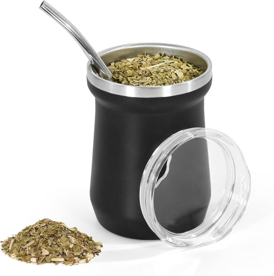 Yerba Mate Cup 5 Oz, Yerba Mate Gourd and Bombilla Straw Set, Stainless Steel Do