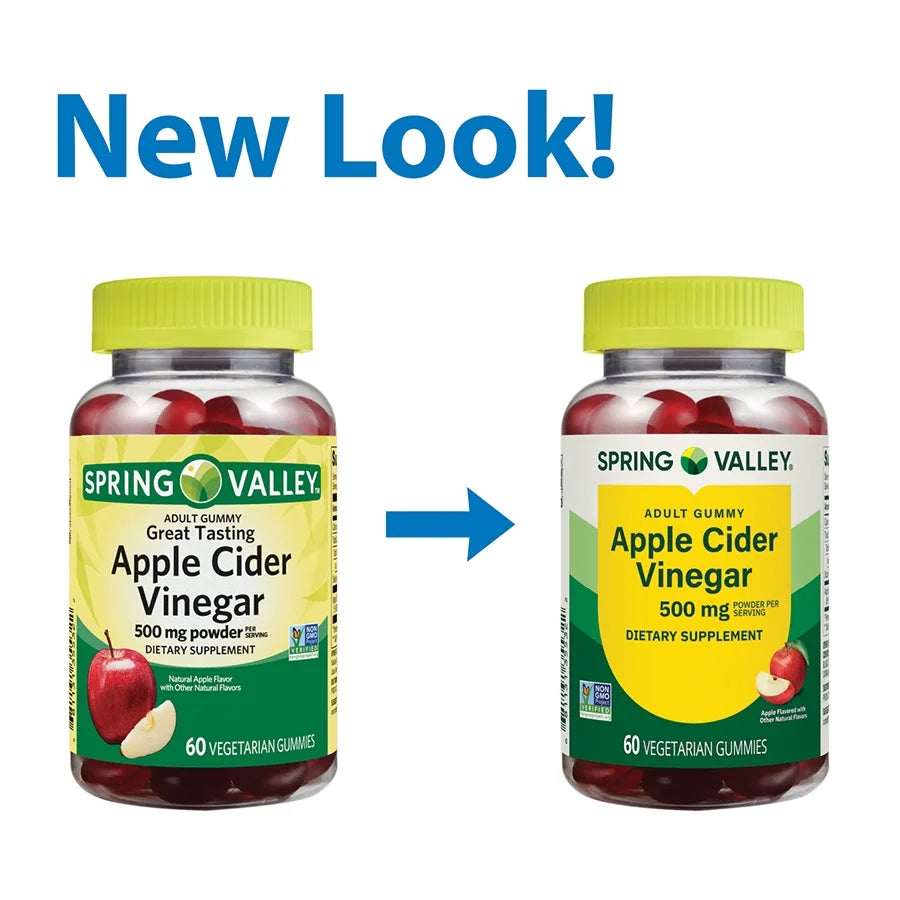 Non GMO Dietary Supplement Gummies, Apple Cider Vinegar, 500 Mg, 60 Count