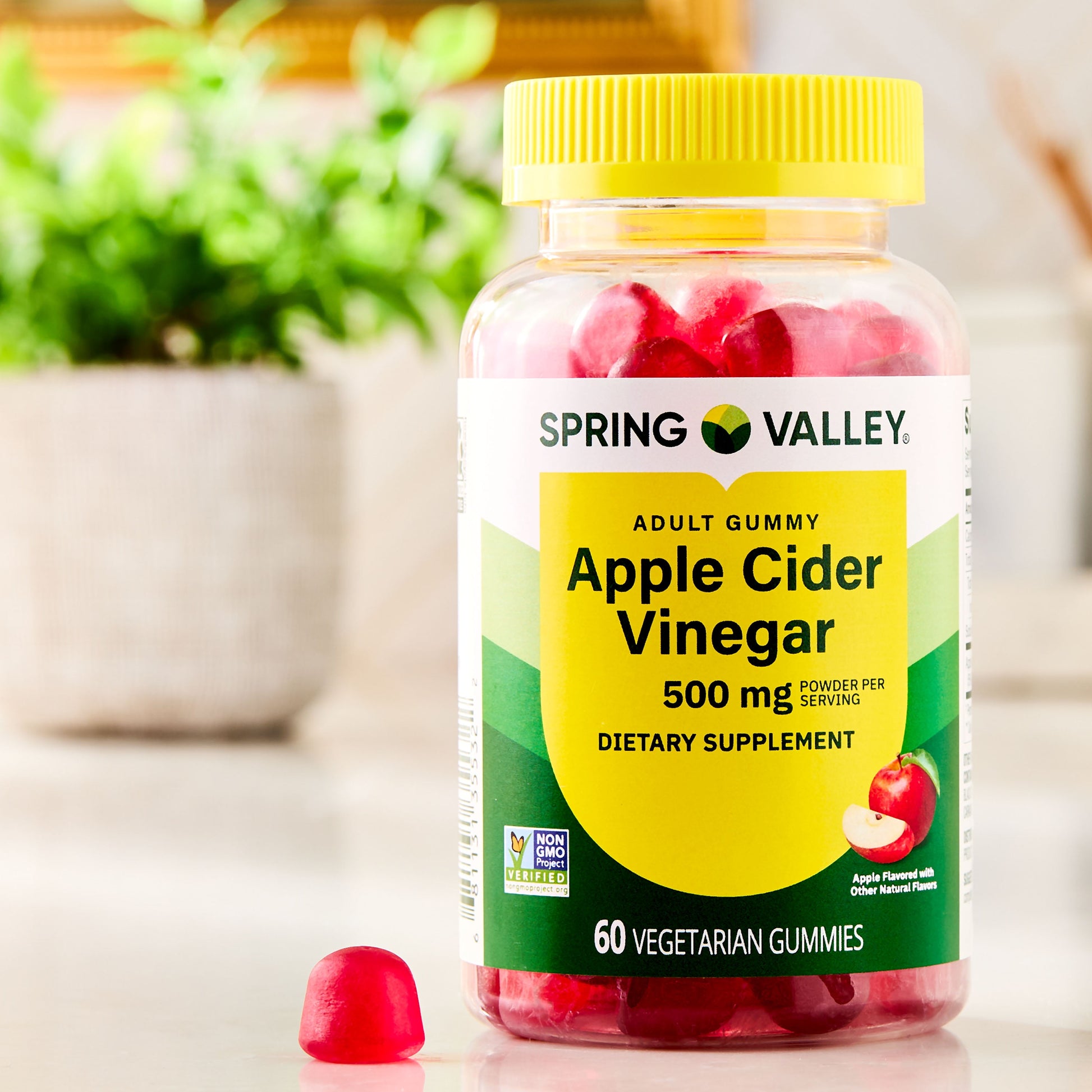 Non GMO Dietary Supplement Gummies, Apple Cider Vinegar, 500 Mg, 60 Count