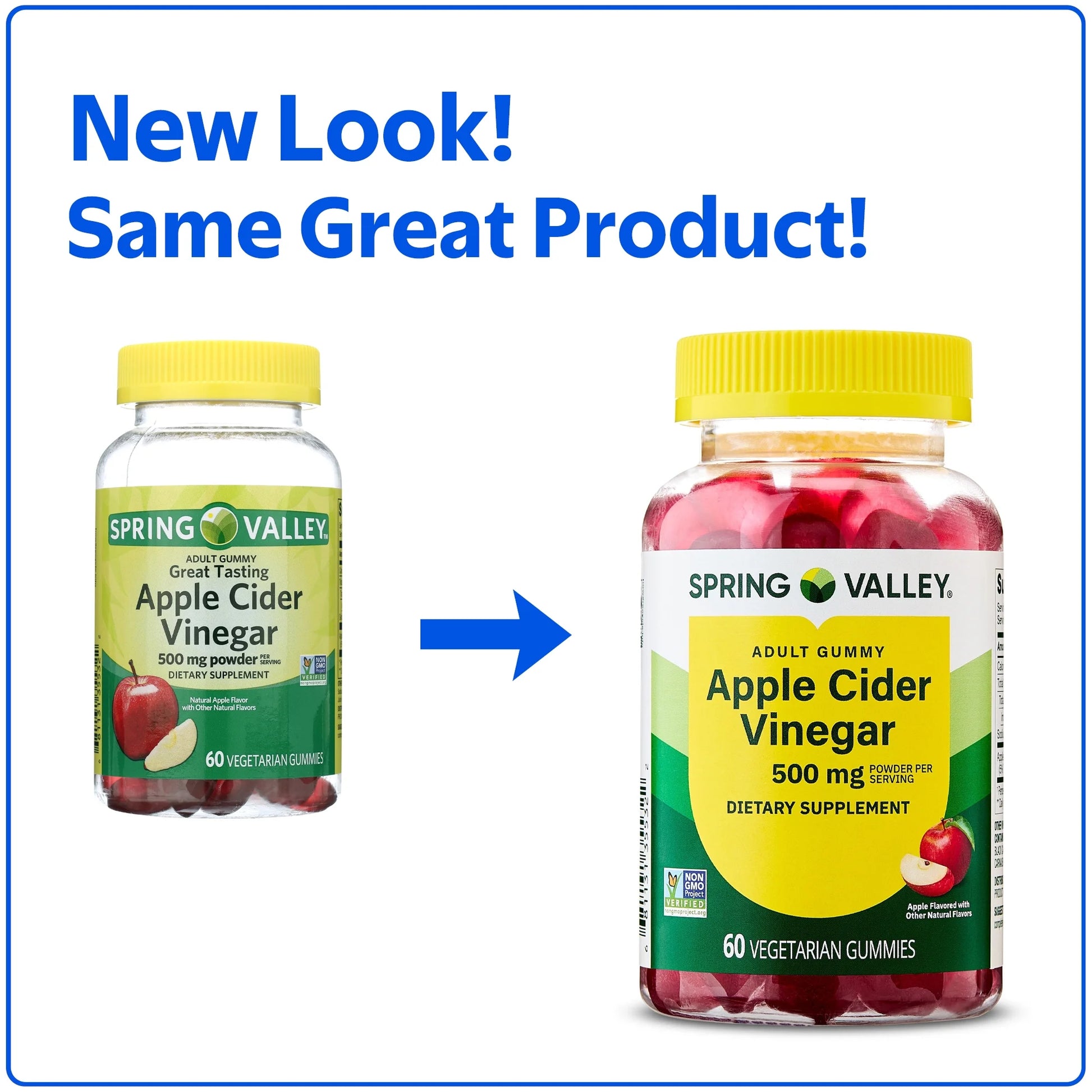 Non GMO Dietary Supplement Gummies, Apple Cider Vinegar, 500 Mg, 60 Count