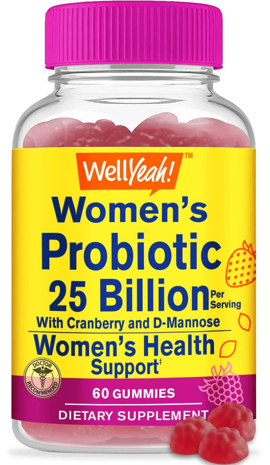25 Billion Probiotics for Women with Cranberry and D-Mannose Gummies - Vaginal Health, Digestive Support, Gut Health, and Feminine Health - Womens Probiotic with 12 Strains - 60 Gummies