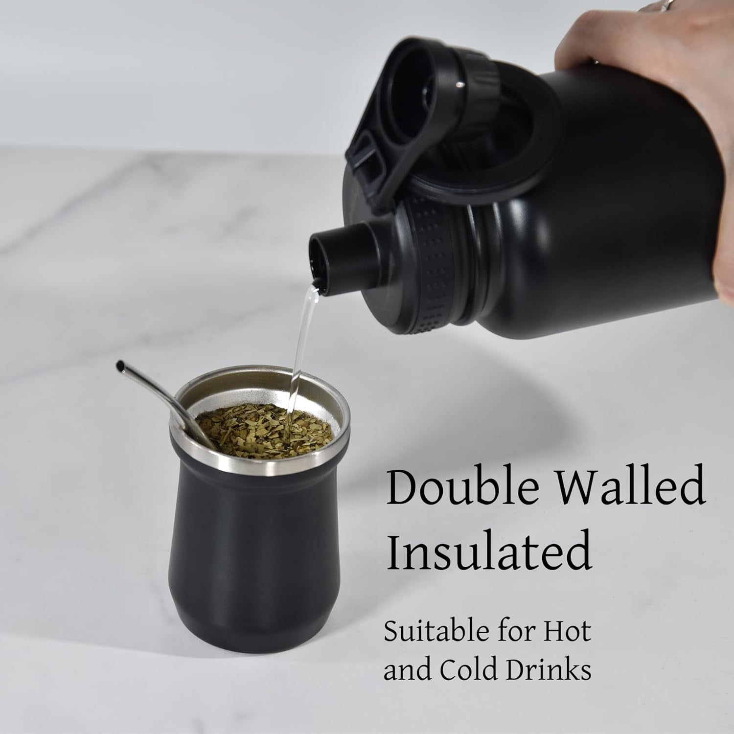 Yerba Mate Cup 5 Oz, Yerba Mate Gourd and Bombilla Straw Set, Stainless Steel Do