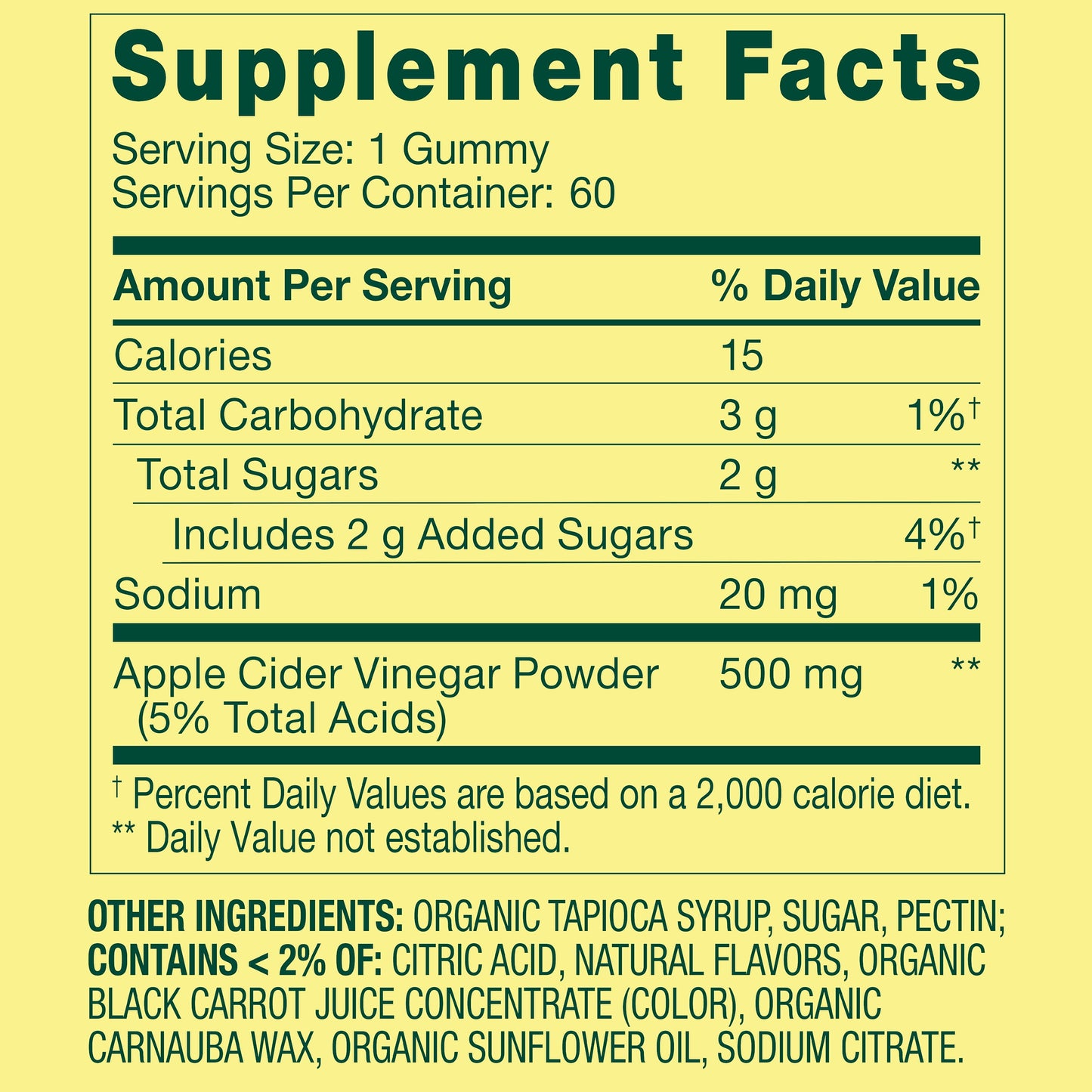 Non GMO Dietary Supplement Gummies, Apple Cider Vinegar, 500 Mg, 60 Count