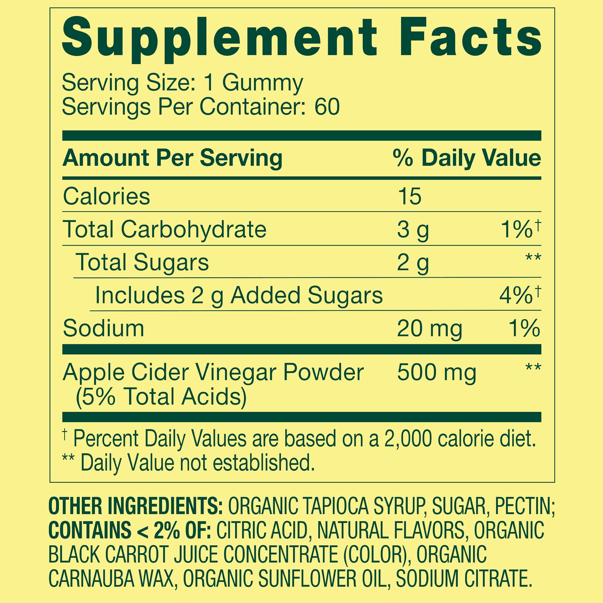 Non GMO Dietary Supplement Gummies, Apple Cider Vinegar, 500 Mg, 60 Count