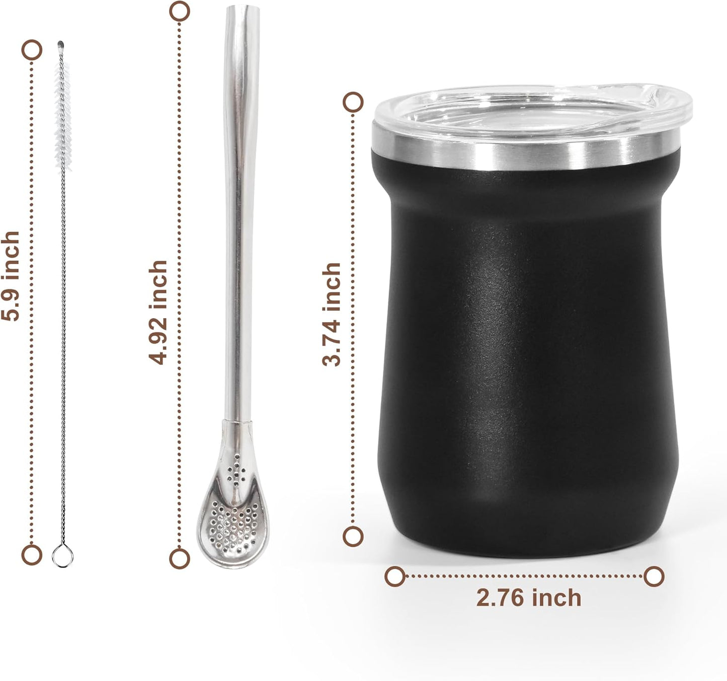 Yerba Mate Cup 5 Oz, Yerba Mate Gourd and Bombilla Straw Set, Stainless Steel Do