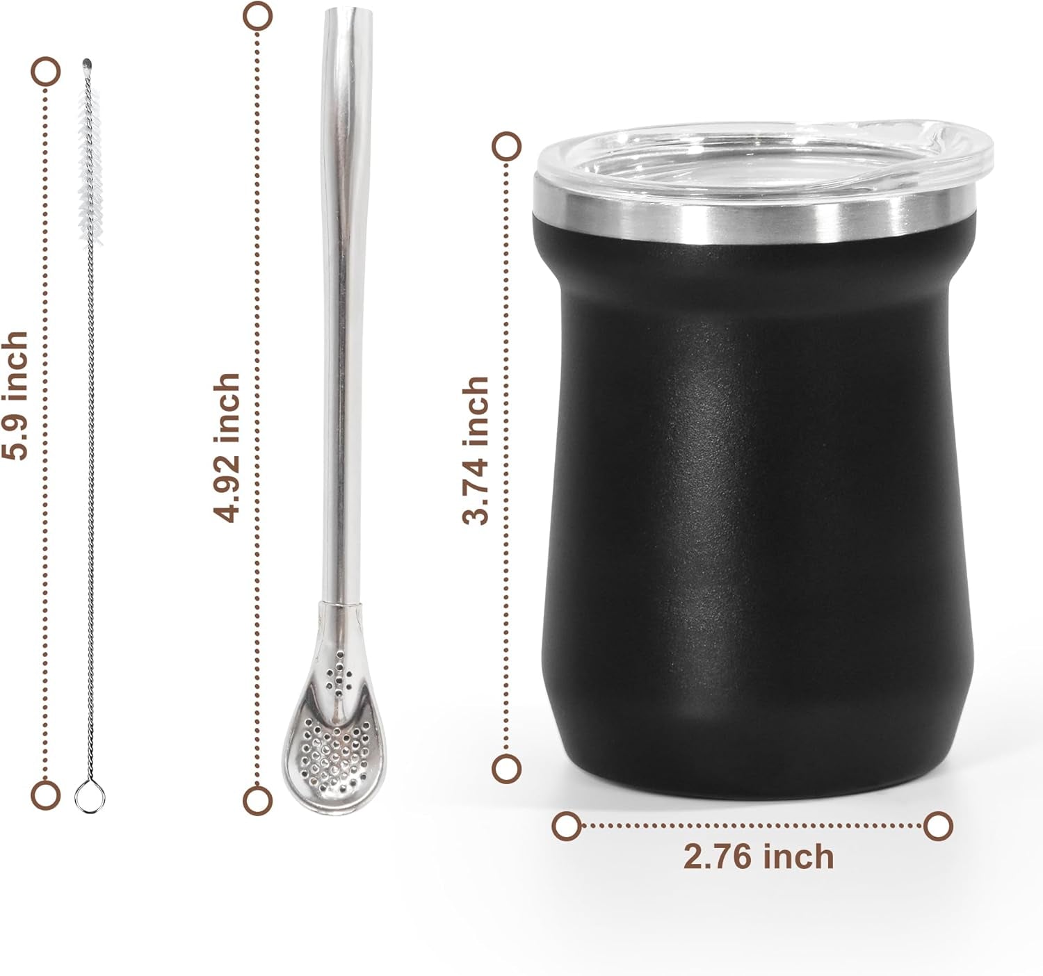Yerba Mate Cup 5 Oz, Yerba Mate Gourd and Bombilla Straw Set, Stainless Steel Do