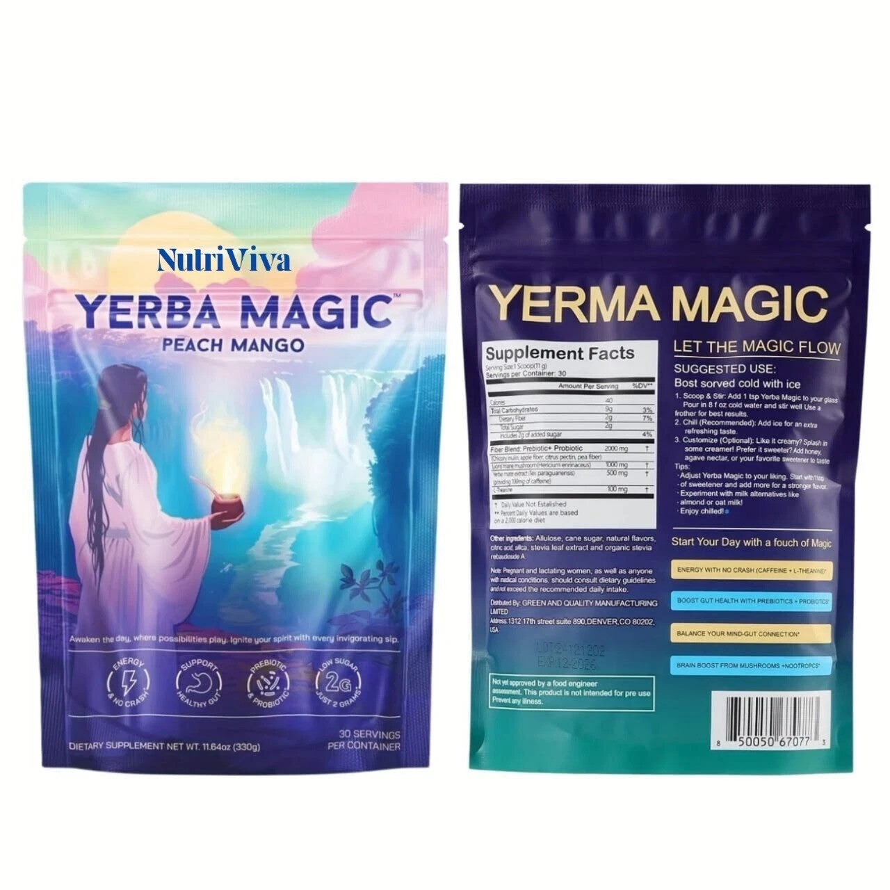 3X Yerba Magic Yerba Mate Instant Tea Powder - Peach Mango Flavors - 30 Servings