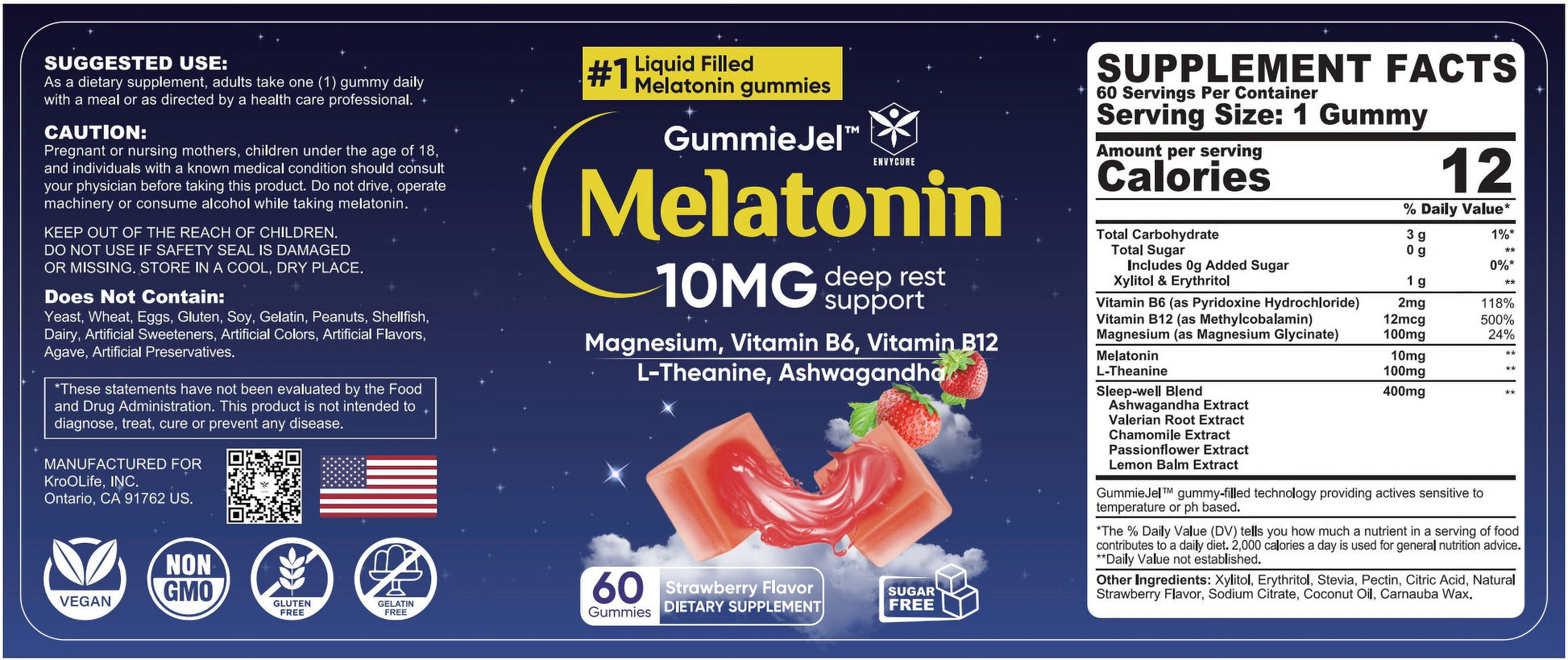 Melatonin 10Mg Gummies for Adults, with L-Theanine, Ashwagandha, B6, Methyl B12, 1Pack