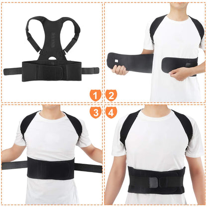 Thoracic Back Brace Posture Corrector - Magnetic Support for Neck Shoulder Upper and Lower Back Pain Relief - Adjustable Belt