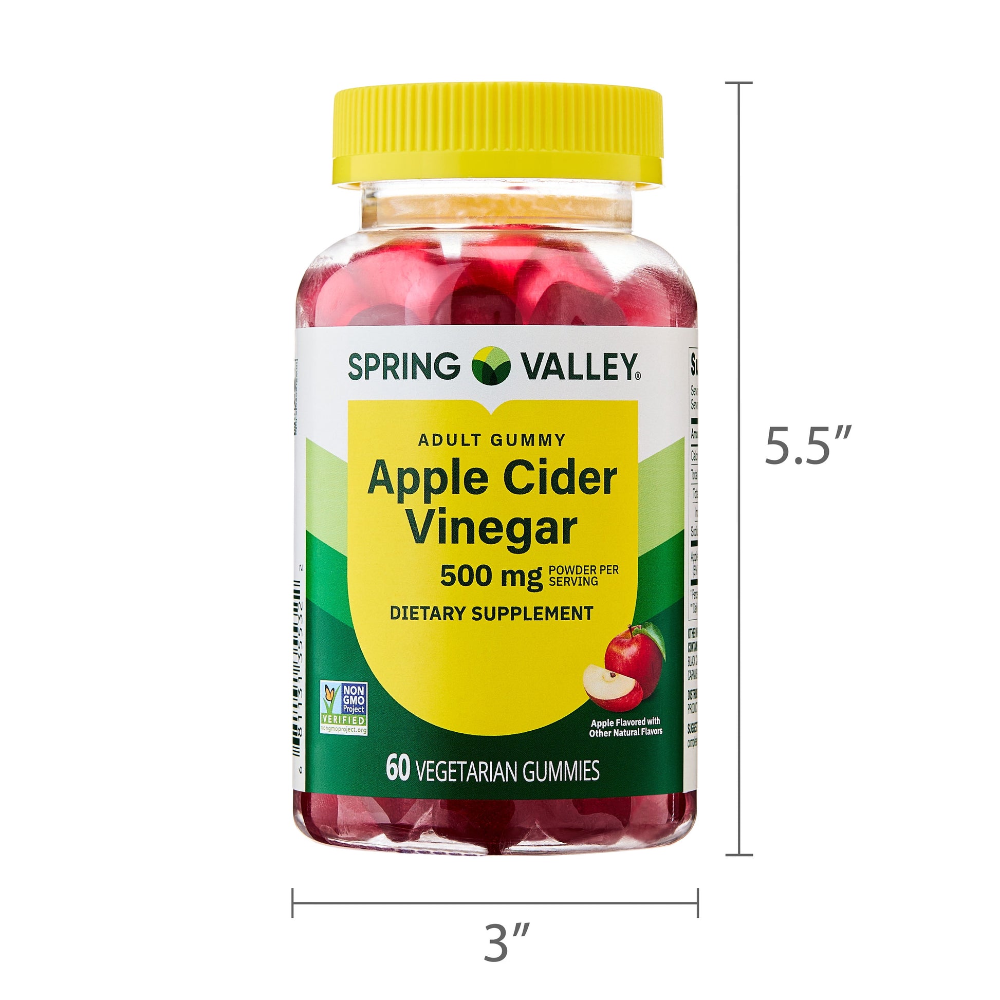 Non GMO Dietary Supplement Gummies, Apple Cider Vinegar, 500 Mg, 60 Count