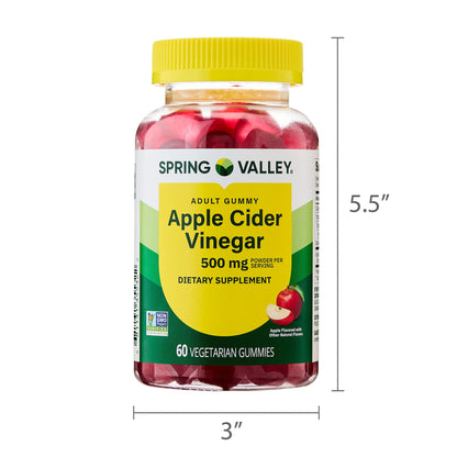 Non GMO Dietary Supplement Gummies, Apple Cider Vinegar, 500 Mg, 60 Count