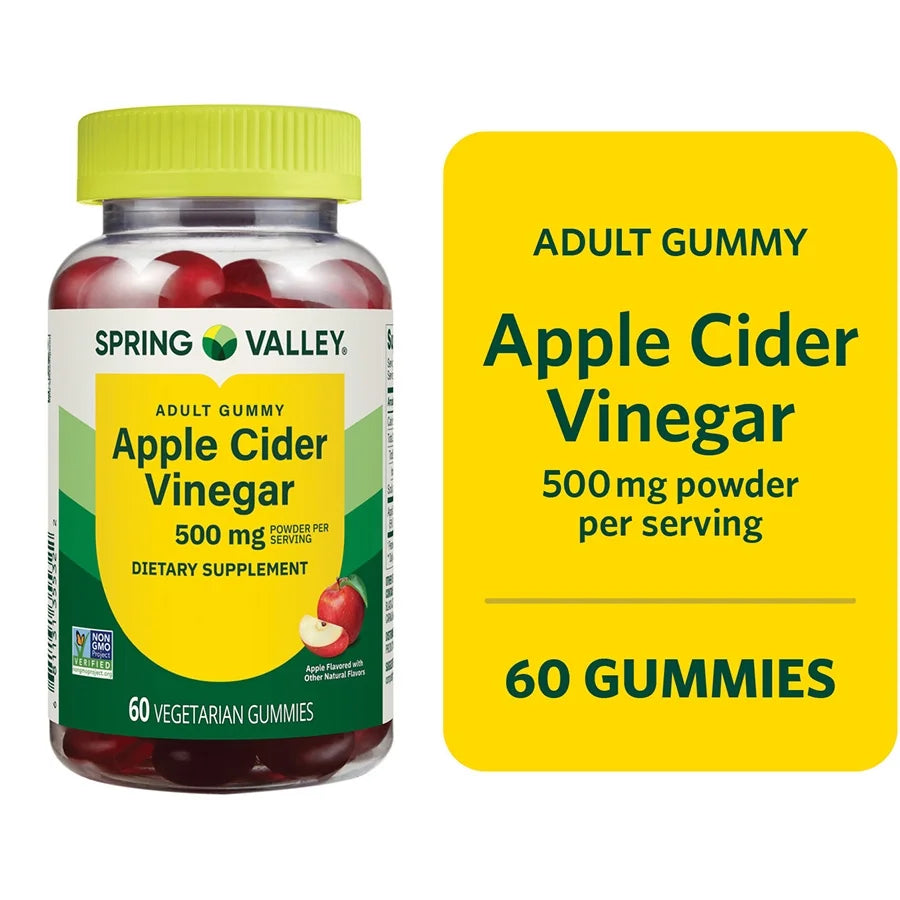 Non GMO Dietary Supplement Gummies, Apple Cider Vinegar, 500 Mg, 60 Count